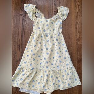 Hollister Yellow and Blue Floral Mini Dress with Open Back Size XS